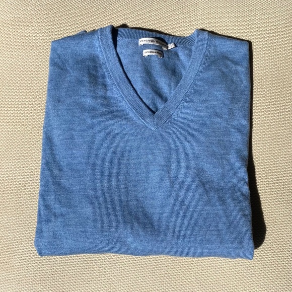 Peter Millar V-Neck Sweater long sleeve merino wool blue Large - Picture 2 of 16